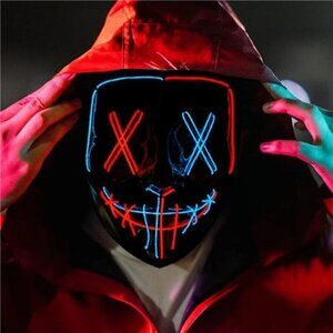 RED BLUE Halloween Mask LED Light up Scary Festival Cosplay Costume Masquerade
